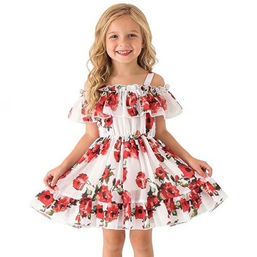 AGQT Toddler Girls Summer Dress Floral Boho Casual Outfit, Red Flower, 2-3T at Amazon