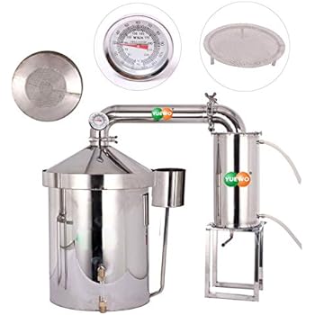 YUEWO 32~160L Wine Making Kits Moonshine Still Water Alcohol Distiller Brandy Grape Vodka Spirit Essential Oil Distillation Home Brewing Kit With Water Pump Thermometer 304 Stainless Steel