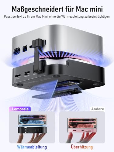Lemorele Mac Mini M4 Dock with DisplayPort 4K@60Hz for Dual Monitor Configurations, 4 USB 3.2/3.0 Ports, M.2 NVMe 10Gbps SSD Slot, SD/TF Card Reader with Mac Mini M4/M4 Pro
