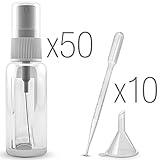 (50 Pack) Empty 20mL (0.66oz.) Clear Plastic Fine Mist Spray Bottle (Less Than 1oz.) + MagicFiber Microfiber Cleaning Cloth