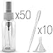 (50 Pack) Empty 20ml (0.66oz.) Clear Plastic Mist Spray Bottle + 10 Pipette Droppers and 10 Funnels + MagicFiber Microfiber Cleaning Cloth