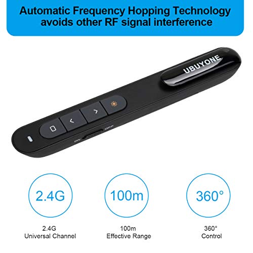UBUYONE Wireless Presenter 2.4GHz with Hyperlink Volume Control Presenter Powerpoint Remote Control Clicker for PPT Presentation Pointer Pen with Clip (Black)