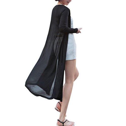 Tsmile Fashion Women Cardigan Kimono Coat Boho Beach Chiffon Solid Color Long Tops Kaftan Maxi Coat (Black) - Thumbnail 7