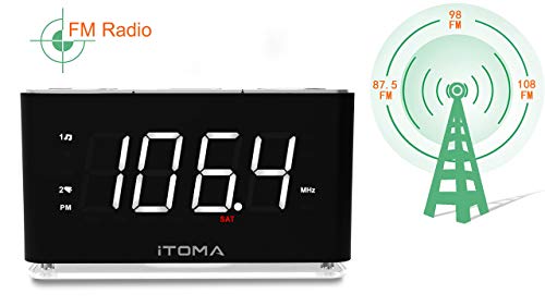 iTOMA Alarm Clock Radio, Digital FM Radio, Dual Alarm, Cell Phone USB Charge Port, Night Light, Auto & Manual Dimmer, Snooze, Sleep Timer,Battery Backup (CKS507)