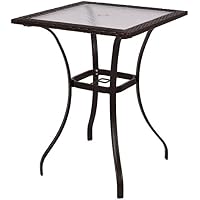 Sale Tangkula Patio Table With Shower Glass Top Rattan Wicker Square Bar Table Garden Outdoor Yard Coffee Table And Light