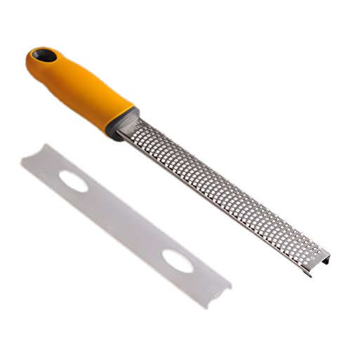Narrow Citrus Lemon Zester and Kitchen Cheese Grater 18/8 Stainless Steel Slicer for Ginger, Garlic, Nutmeg, Chocolate, Vegetables, Fruits Razor Sharp Blade - Colorfull Ergonomic Handle Color Yellow
