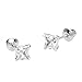 14k White Gold 5mm Basket Princess Cut Cubic Zirconia Children Screw Back Baby Girls Earrings