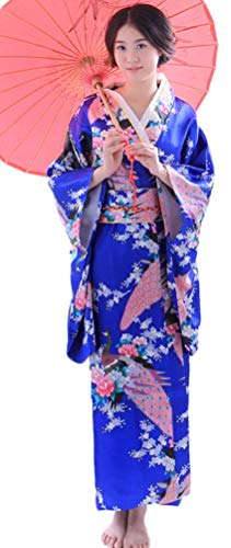 Soojun Women's Traditional Japanese Kimono Style Robe Yukata Costumes 1 Blue
