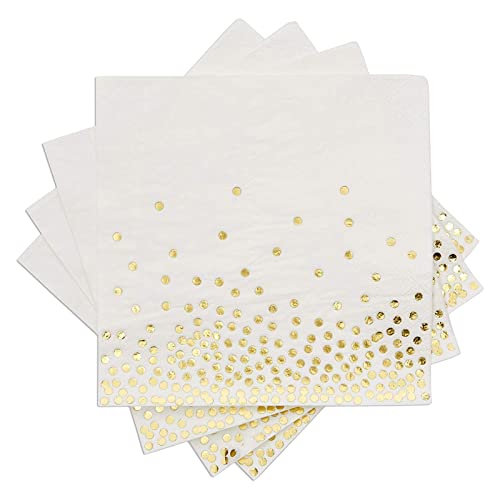 144 Piece White and Gold Paper Plates, Napkins, Cups, Cutlery for Polka