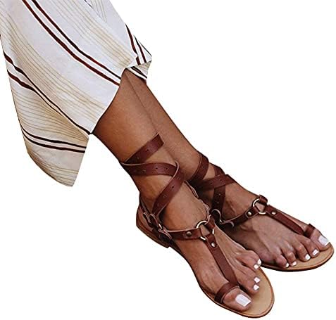 Womens Flat Gladiator Sandals Flat Lace Up Strappy Gladiator Ankle - Main Image