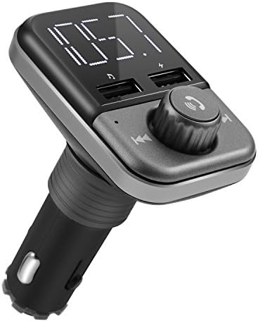 FM Transmitter Bluetooth 4.2 Wireless In-Car Radio FM Transmitter Kit Adapter W 1.4” Display with 2.4A Dual USB Car Charger Support TF/SD Card USB Flash Drive AUX Input/Output Car Audio
