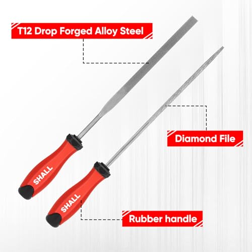 SHALL Juego de 17 limas de metal para metal, madera y plástico, 4 limas de mano y 12 de aguja, cepillo de alambre, lima de metal de alta calidad con caja de almacenamiento.