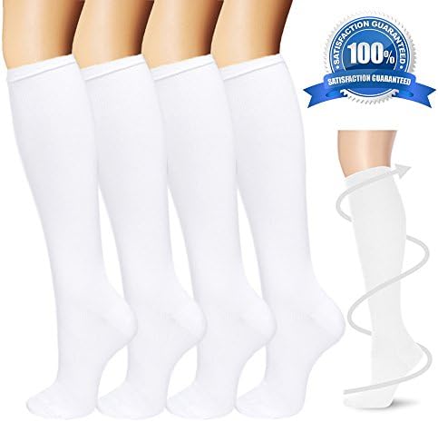 Compression Socks for Women & Men - 4 Pairs - Best For Running, Athletic Sports, Flight Travel and Pregnancy - 15-20mmHg (White, L/XL)