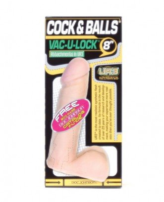 Vac-U-Lock 8"Cock & Balls Ur3 Attachment - Natural