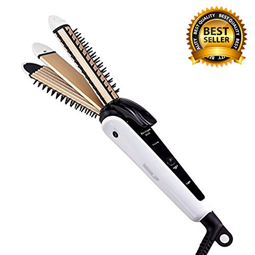 3 In 1 Travel Ceramic Hair Straightener Brush/Curling Iron,Dual Voltage,Tourmaline Straightening/Curler/Crimper With Faster Heating By MHKJP