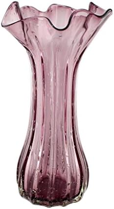 New 15" Hand Blown Glass Murano Art Style Vase Purple Handkerchief Ruffle Fluted