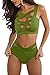 Prograce Women's Sexy Criss Cross High Waisted Bandage 2PCS Bikini Set, L Green