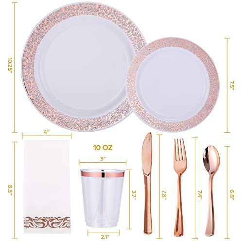 175 Piece Rose Gold Dinnerware Set 25 Guest50 Rose Gold Lace Plastic
