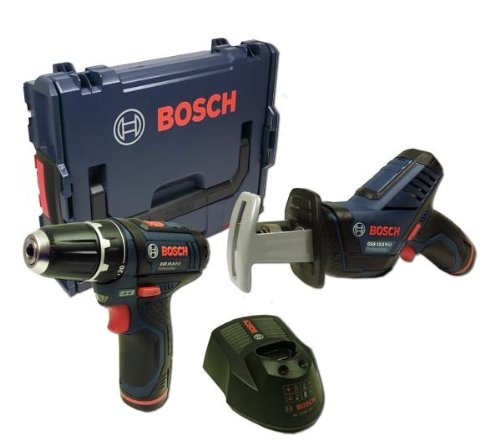 Bosch GSA Akku-Säbelsäge 10,8 V-LI - Bosch GSR 10,8-2-LI Akkuschrauber - 2 x Akku 2,0 Ah - L-Boxx