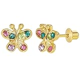 18k Gold Plated Multi Color Crystal Butterfly Kids Baby Screw Back Earrings