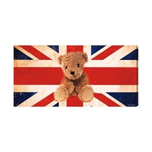 Tableau Union Jack Vintage et Teddy Horizontal - Toile + Chassis bois (50x100 cm)