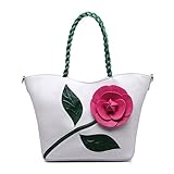 Celsino Women Shoulder Bag Purse Tote Clutch Handbag PU Leather Crossbody Flower Bags with Weave Handle White