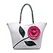 Celsino Women Shoulder Bag Purse Tote Clutch Handbag PU Leather Crossbody Flower Bags with Weave Handle White