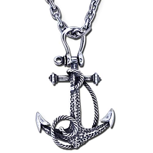 Nautora Heavy Weight Fouled Anchor Pendant Crafted in Sterling Silver by J with 24" Necklace Chain