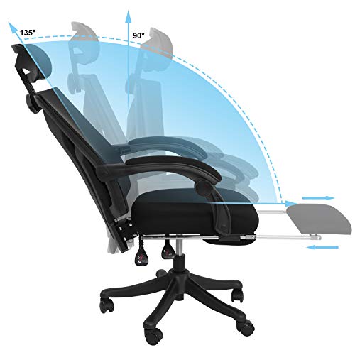 ORAF Home Office Chair Mesh Computer Desk Chair High Back mesh Rolling Swivel Reclining Back, Footrest, Adjustable Headrest ＆Seat Height - Black