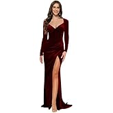 RSOETOO Velvet Bridesmaid Dresses for Women Long Sleeves V Neck Mermaid Long Formal Party Dresses with Slit RON006