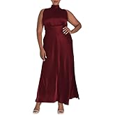 Summer Plus Size Mock Neck Satin Maxi Dress for Women 2024 Elegant Sleeveless Silk Dresses for Wedding Guest Cocktail