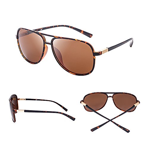 Retro Polarized Aviator Sunglasses Mirror Lightweight Eyeglasses for Men Women (Tortoise / Polarized Brown)