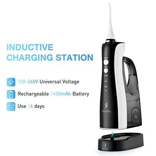 [UPGRADED] 330ML Water Flosser Cordless Teeth Cleaner, ELLESYE High Pulse Rechargeable Portable Oral Irrigator for Travel & Office Use, IPX7 Waterproof Dental Flosser for Shower with 2 Tips for Family - Thumbnail 4