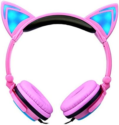 ArMordy(TM) Foldable Flashing Glowing Earphone Cat Ear Headphone with LED Light For Laptop Computer Mobile Phone as kids gifts[ Pink ]