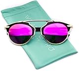 Mirrored Lens Fashion Designer Sunglasses for Women (Black / Mirror Pink Lens, 50)
