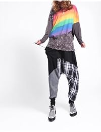 ELLAZHU damaes Baggy Harem Hippie cuerda Tartán pantalones Onesize gy206