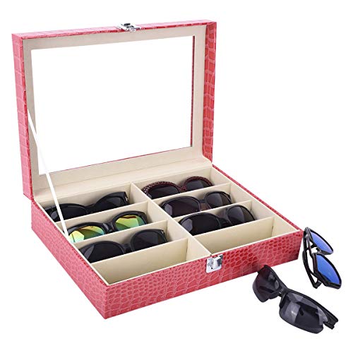 AUTOARK Leather 8 Piece Eyeglasses Storage and Sunglass Glasses Display Case Organizer,Rose,AW-032