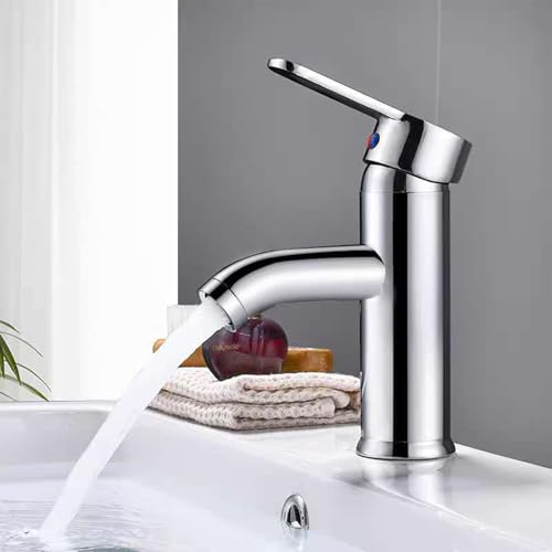 FALSKT Stainless Steel Basin Tap, Curved Spout Bathroom Tap, Single Lever Basin Mixer Tap with Stick Shaped Handles, for Bathrooms, Kitchens, Toilets, Silver