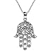 AeraVida Henna Hamsa Hand of Fatima with Evil Eye .925 Sterling Silver Pendant Necklace