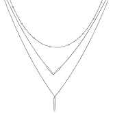 MONGAS Boho Layered Necklace Sterling Silver Triple 3 Stacked Vertical Bar Triangle Long Layering Necklaces Christmas Jewelry Gifts for Women