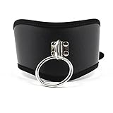 Pavian Slave Harness Leather Thick Choker Neck Collar Restraints BDSM Toys with O ring chain black
