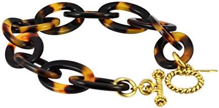 Lorren Bell Tokyo False Tortoise Shell Medium Chain Link Bracelet, Antique Goldtone, 8.5"