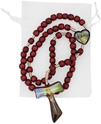 Bundle: 6mm Wood Bead on Cord Rosary with Divine Mercy Centerpiece and Organza Storage Bag