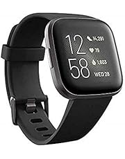 Fitbit Versa 2 Health and Fitness Smartwatch with Heart Rate, Music, Alexa Built-In, Sleep and Swim Tracking, Black/Carbon, One Size (S and L Bands Included)