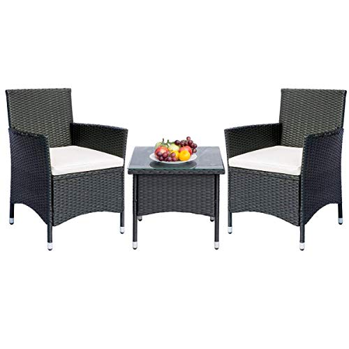 Leisure Zone 3 Piece Patio Set Outdoor PE Rattan Wicker Patio Furniture Bistro Sets Rattan Chair ...