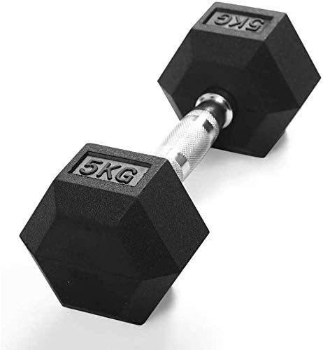 FITNACE 5KG HEX Dumbbell Single PC (5KG X 1) Hexa Dumbbell 5KG Rubber Coated (1 PC, 5)