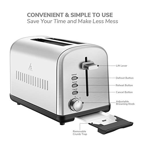 Home Gizmo Cool Touch with Extra-Wide Slots 7 Browning Dials and Removable Crumb Tray, Brushed Stainless Steel, Silver