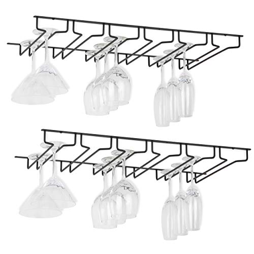 brigtmaison Wine Glass Holder Rack - Use Under Cabinet, Shelf - Hanging Storage Organizer for Stemware in Home Bar, Kitchen, Dining Room - Set of 2 Holds up to 48 Glasses - Black Metal - Thumbnail 6