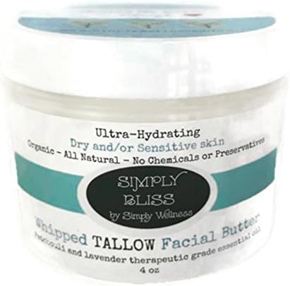 Simply BLISS Clarifying Whipped Tallow Facial Butterw/CoQ10 (2 Oz glass jar) NO Chemicals - Organic - - w/Patchouli & Lavender Essential Oils-