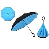 Inverted Reverse Windproof Umbrella,Euow Double Layer Waterproof Straight Umbrella UV Protection Folding Umbrellas for Car and Outdoor Use With C-Shaped Handle and Carrying Bag